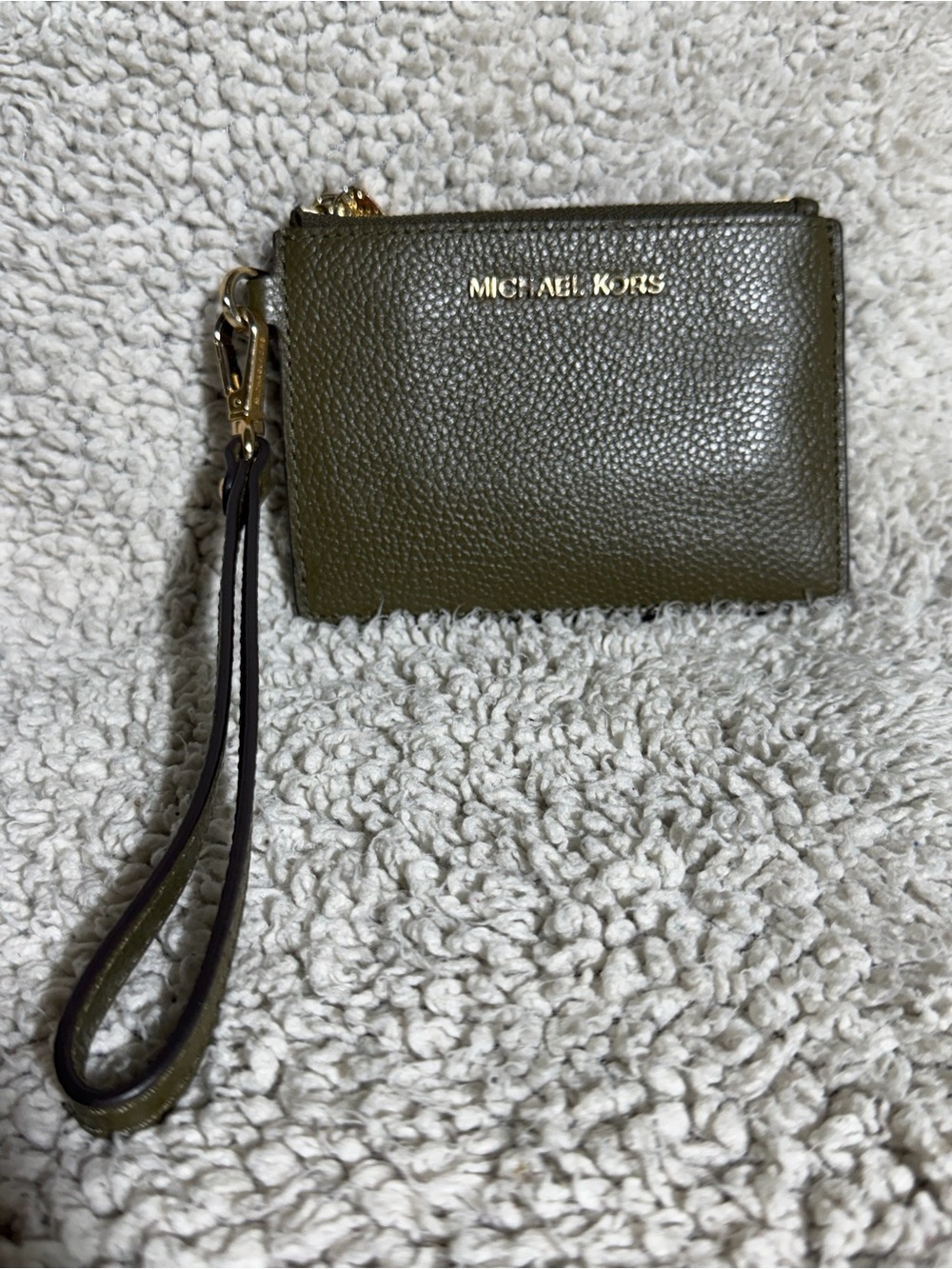 Michael Kors Olive Green Pebbled Leather Wristlet with Gold Hardware